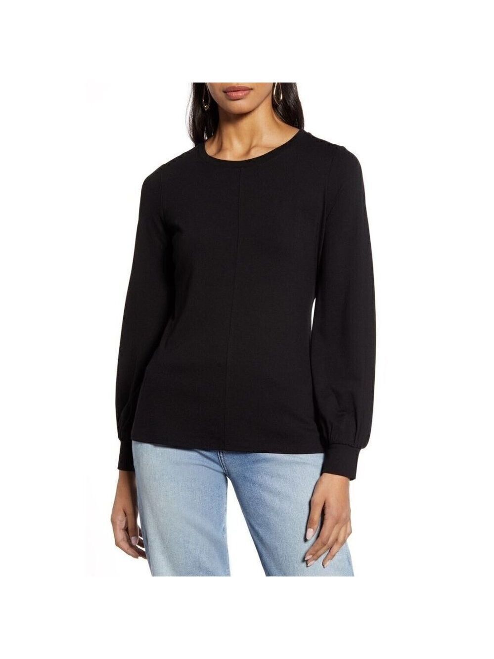 HALOGEN BNWT Sz Small Womens Black Long Sleeve Top Tie Waist New